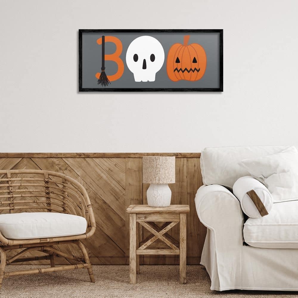Stupell Industries Boo Halloween Fun Typography By Sazerelli Designs Black Framed Typography Giclee Art Print 13 In X 30 In Bt 497 fr 13x30 The Home Depot