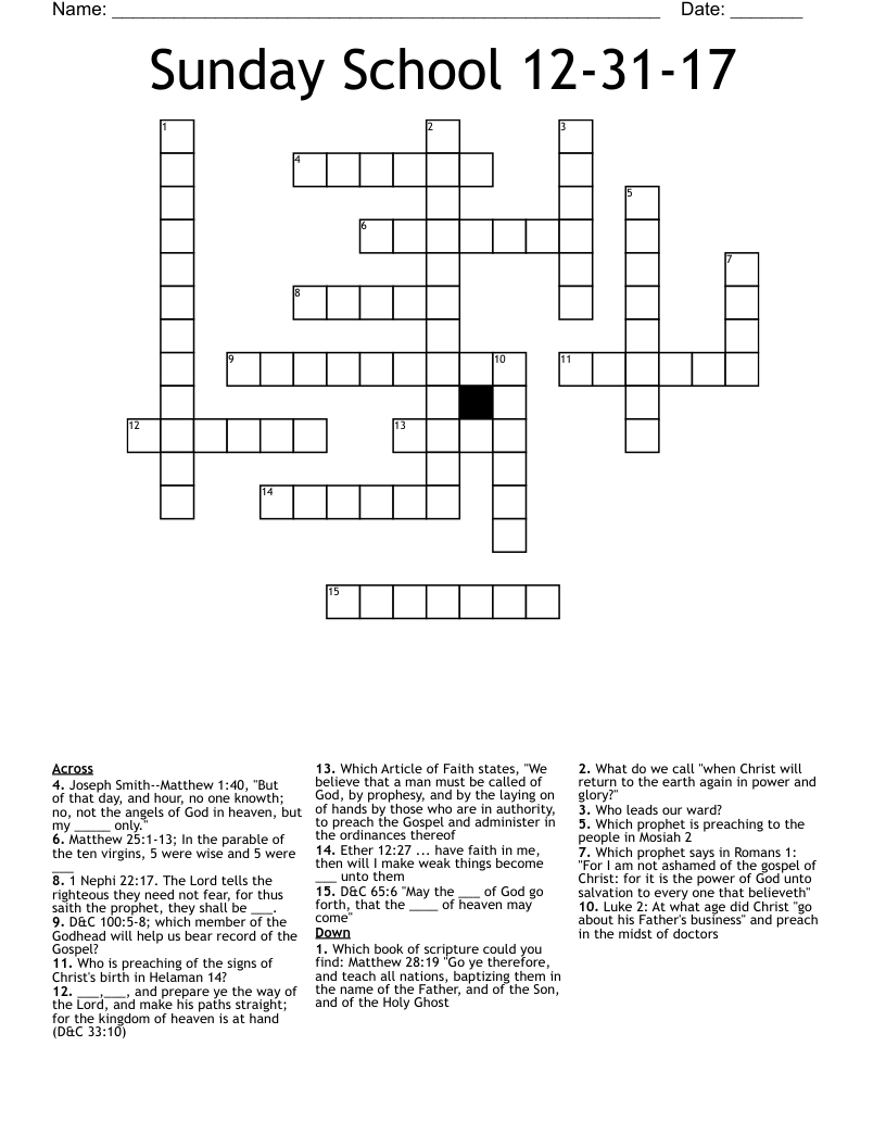 Sunday School 12 31 17 Crossword WordMint