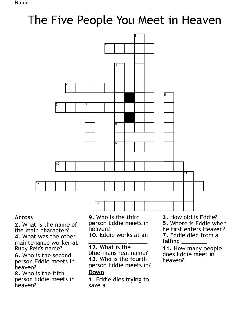 The Five People You Meet In Heaven Crossword WordMint