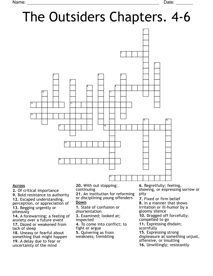 The Outsiders Chapters 4 6 Crossword WordMint