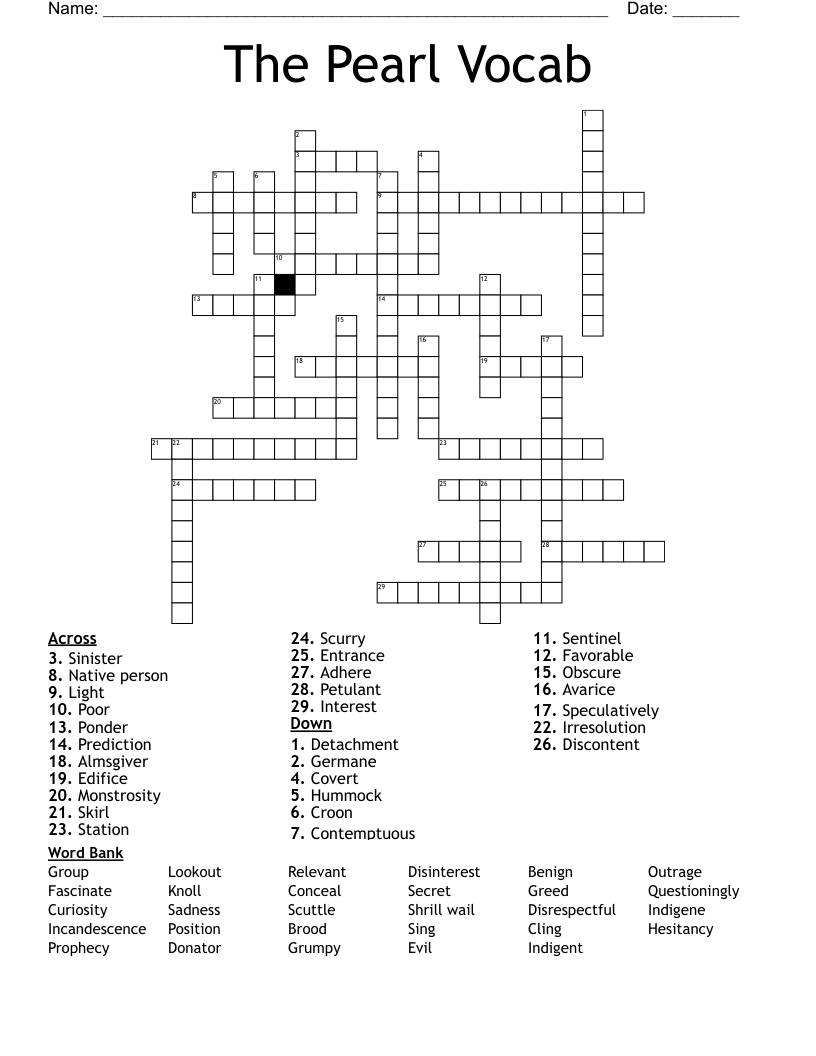 The Pearl Vocab Crossword WordMint The Pearl Vocab Crossword WordMint