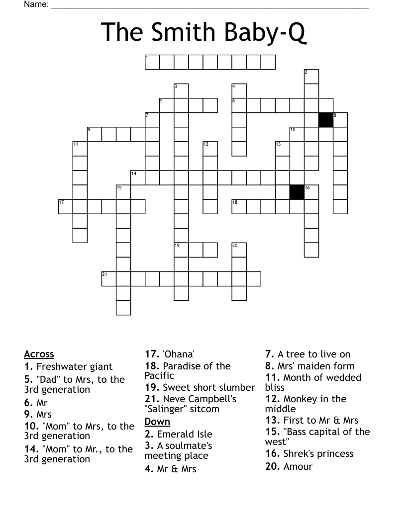 The Smith Baby Q Crossword WordMint The Smith Baby Q Crossword WordMint