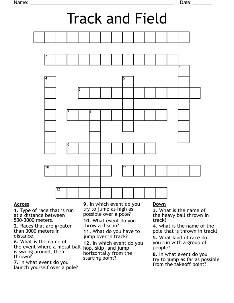 Track And Field Crossword WordMint