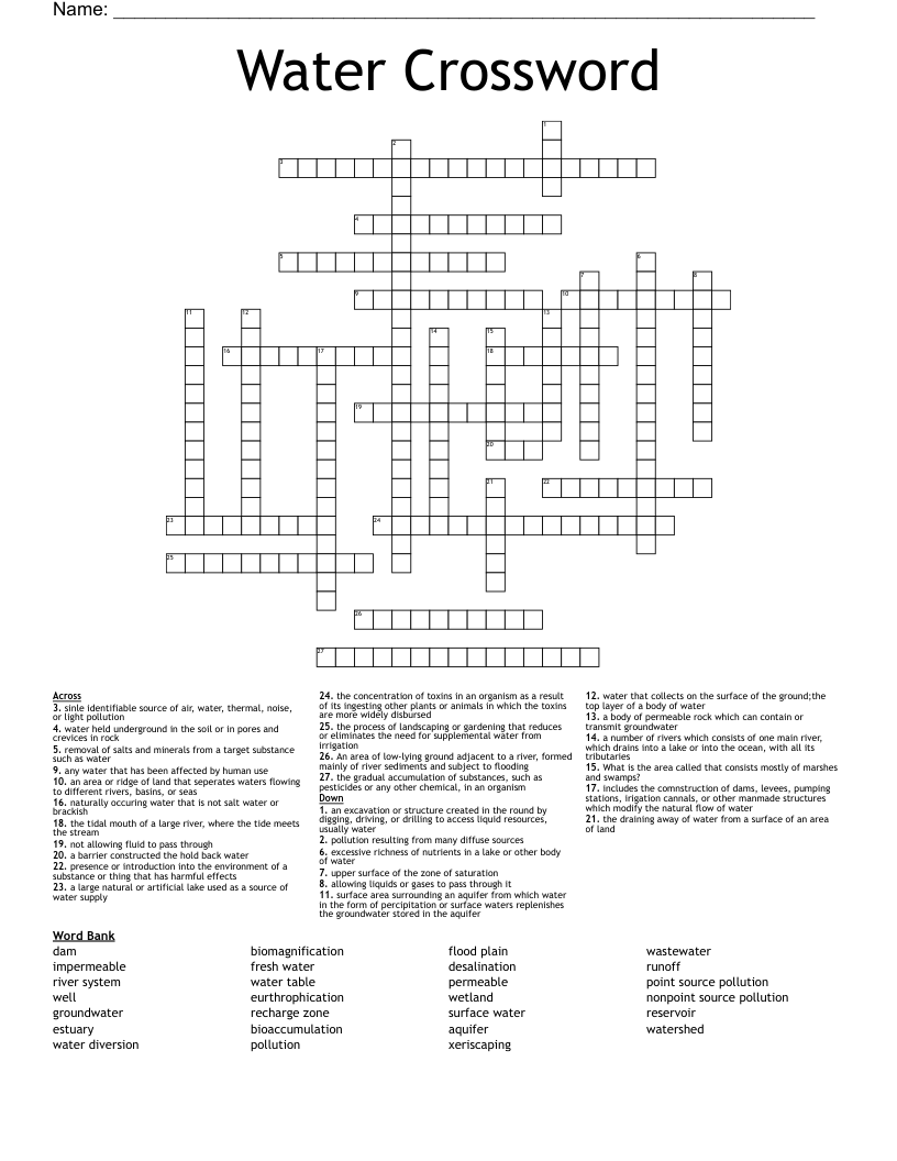 Water Crossword WordMint