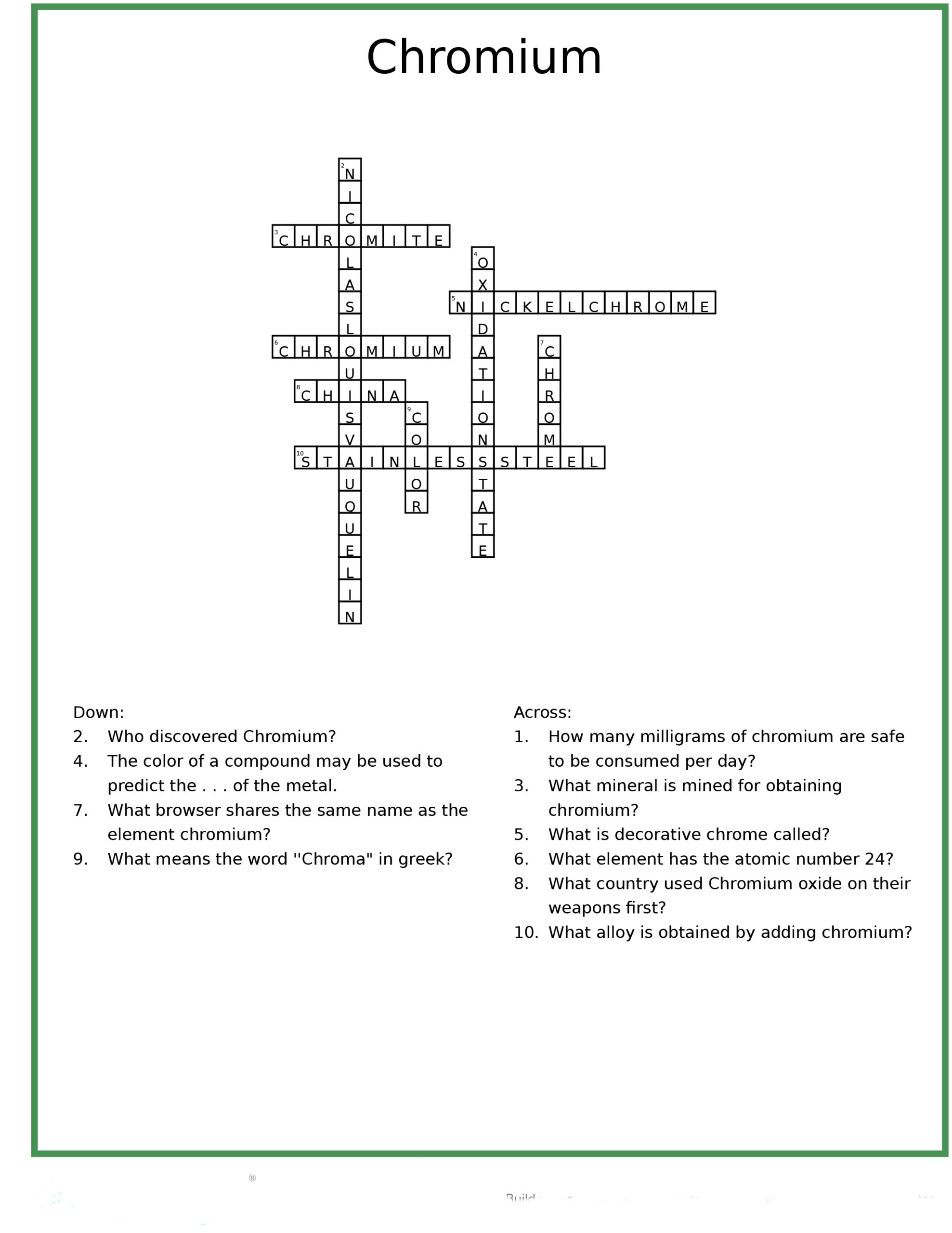 chemical reaction ingredients crossword