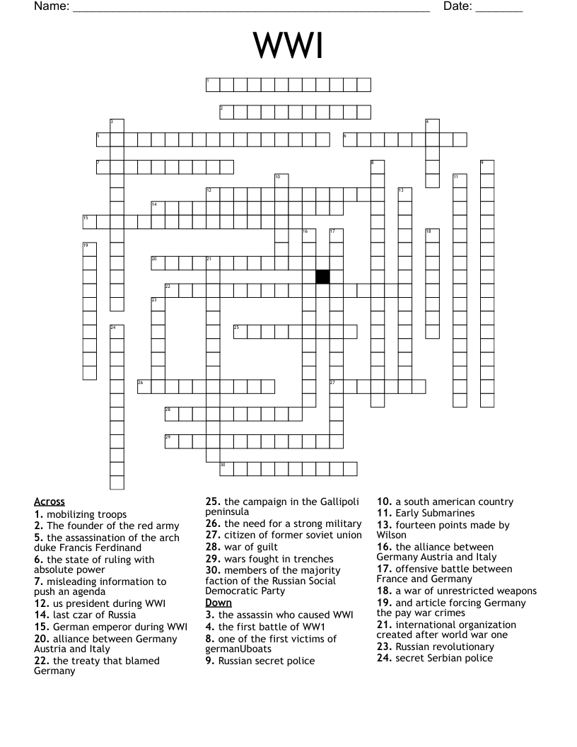 WWI Crossword WordMint
